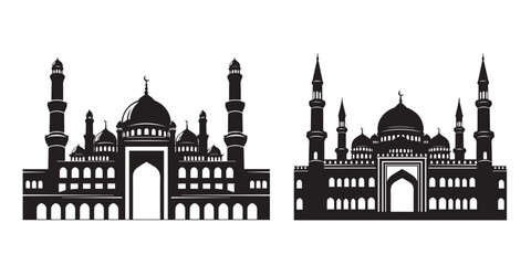 Elegant mosque with grand domes and towering minarets in intricate architectural design © Sebika