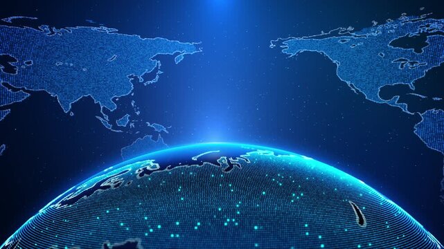 Glowing digital earth world map connected data points background, perfect for global communication technology visuals, for internet networks, data analysis, business presentations futuristic digital