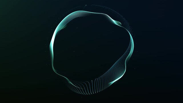 Cyan luminous circle formed by flowing wave lines on dark background. Clean futuristic loop with soft energy motion, minimal depth and modern tech atmosphere.
