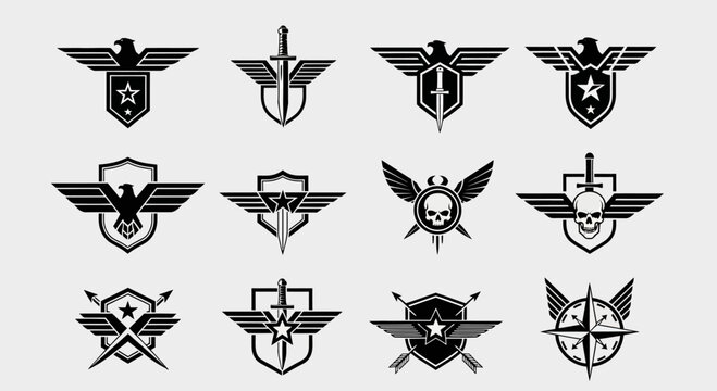 Military Army Logo Design with Shield and Eagle Emblem
