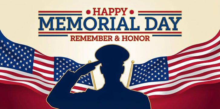 Happy memorial day soldier salutes american flag with air force marine corps united states thank you red white blue national holiday armed forces remember patriotic military government