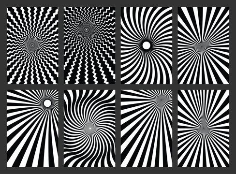 Abstract Radial Burst Optical Illusion Lines Set Black White Geometric Background Collection 