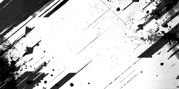 Abstract grunge background design featuring a black ink splash texture and vintage paint splatter pattern with an artistic spray brush border vector illustration