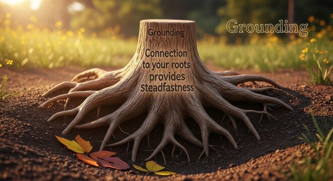 Tree stump with visible roots demonstrating grounding