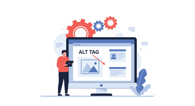 Digital specialist optimizes website images by adding alt tags for better search engine rankings and improved online accessibility.