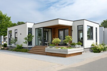 Fototapeta premium New prefab house in residential development
