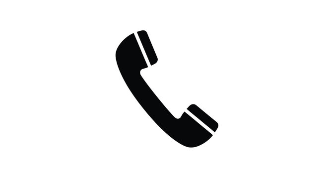 A simple black silhouette of a classic telephone handset against a plain white background high quality