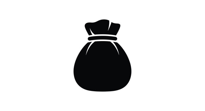 A simple black silhouette depicts a closed drawstring bag likely for holding objects high quality professional