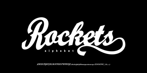 Rockets Font  A bold classic sports script. Retro baseball logotype with elegant swashes for athletic branding and team logos © Ook.Arsho