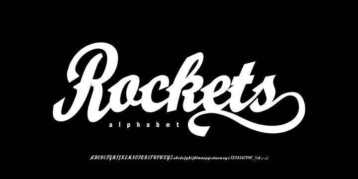 Rockets Font  A bold classic sports script. Retro baseball logotype with elegant swashes for athletic branding and team logos