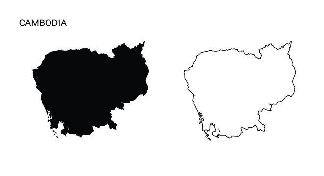 Two depictions of cambodia s outline a solid black shape and a white outline version