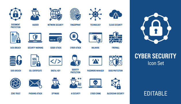 Comprehensive Cyber Security Icon Set for Digital Protection and Network Safety