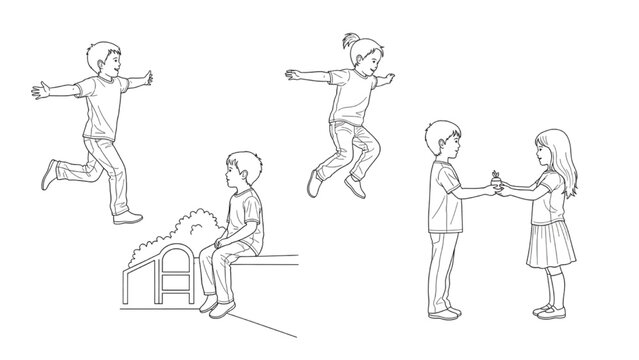 Children Activity CAD Block Set with Playing, Jumping, Sitting and Interaction Figures for Playground and School Design Drawings
