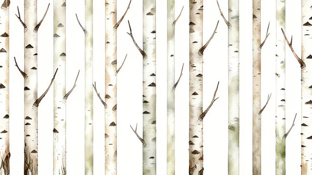 Hand-painted watercolor birch forest.