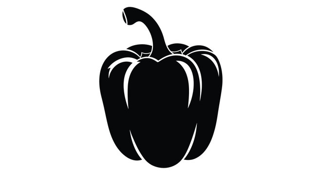A simple black silhouette depicts a ripe bell pepper with a stem and defined lobes