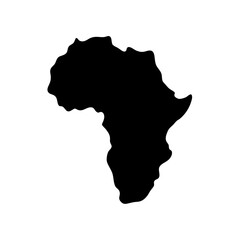 Detailed black silhouette representation of the continent of Africa on white background