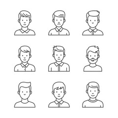 Fototapeta premium Diverse Male Avatars Collection: Simple Line Icons Representing Different People