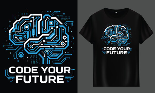 Code your future AI brain t shirt design with artificial intelligence digital art circuit board tech art technology abstract computer connection intelligence