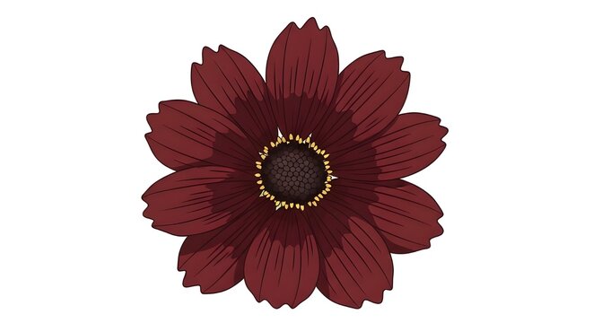 Illustration of the rare Chocolate Cosmos flower, known for its deep maroon, velvety petals and chocolate-like fragrance.