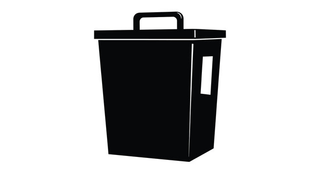 A simple black silhouette depicts a rectangular storage bin with a handle and opening high quality