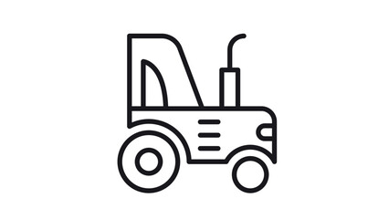 Minimalist black line art vector icon of a farm tractor, professional agricultural machinery illustration for farming, harvest, and rural transport concepts, scalable graphic isolated on white. © Ekha