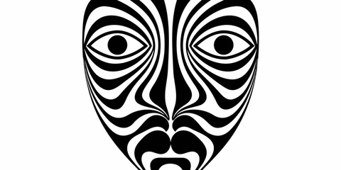 Stylized human face mask with striking symmetrical black and white line pattern symmetrical abstract minimalist monochrome illusion geometry portrait contrast illustration structure © AD