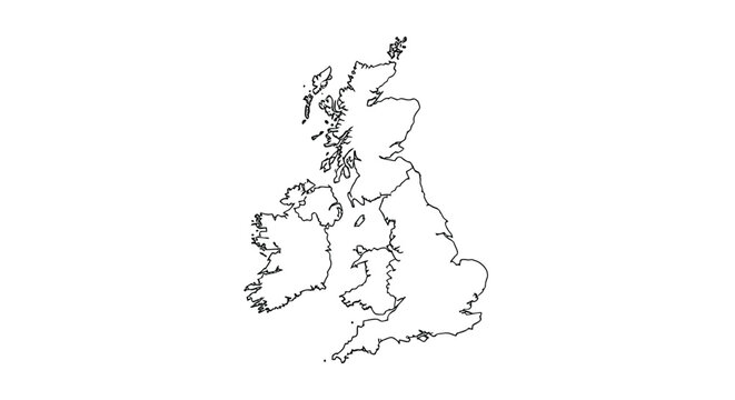 A simple black and white line drawing depicts the outline of the island of Great Britain and Ireland