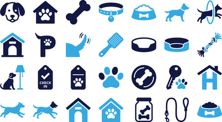Collection of flat pet care icons for dog grooming and veterinary services. © Creative BD