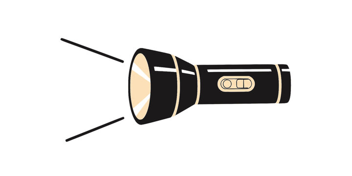 Flashlight icon. Portable flashlight vector illustration. Bright pocket lighter symbol. Electric handle lantern sign. Flash light tool pictogram. Spotlight lamp tool. Electricity lighting concept.
