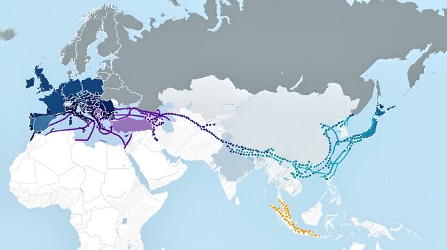 Visual Representation of Historical Trade Routes Across the World Map