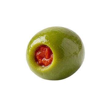 A green olive stuffed with red pimiento