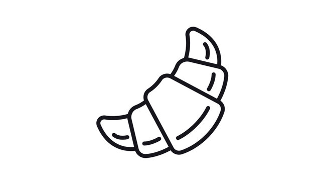 Minimalist black line art vector icon of a fresh croissant pastry, perfect for bakery logos, breakfast menus, food branding, and culinary graphic design projects on a white background.