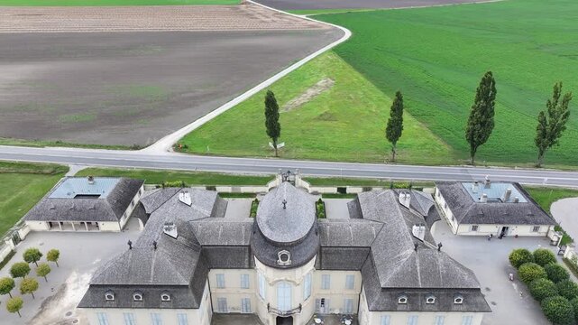 Drone aerial of Schloss Niederweiden baroque palace landscape.