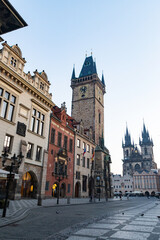Fototapeta premium stunning view of the old town Hall and Church of Our Lady before Tyn Prague Old Town Square, Czech Republic, Europe. UNESCO World Heritage city