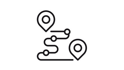 Black line vector icon of a route path with map pin markers and intermediate waypoints, representing travel, navigation, logistics, and journey planning, isolated on a white background. © AMIN SUMON