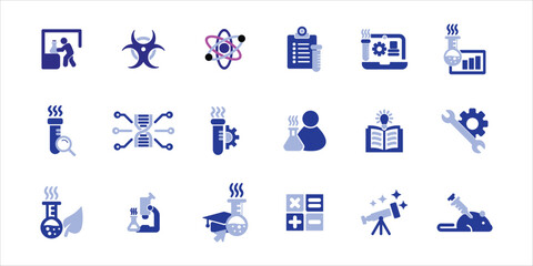 Fototapeta premium science icons set. biology, physics, biotechnology, scientist, astronomy, toxic and more. simple colored vector