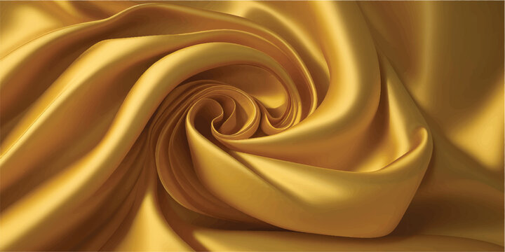 A smooth golden silk background flows into a liquid chocolate swirl with a creamy melted texture, creating an abstract wave of dark brown coffee and sweet gold patterns in a spiral design
