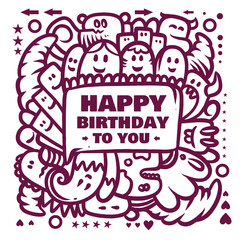 Obraz premium Happy Birthday Doodle Typography Vector Design