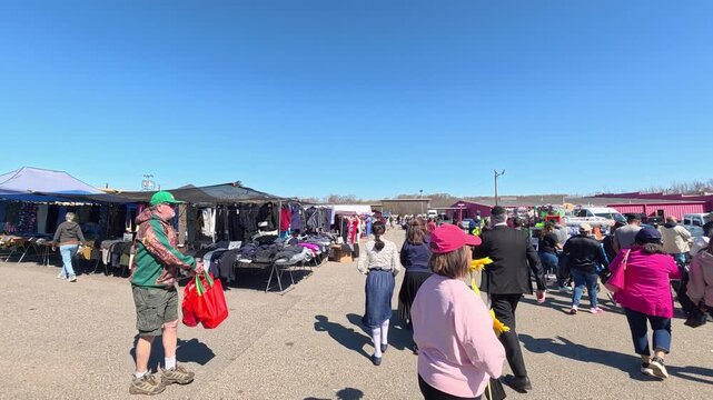 A spring flea market in the USA is a lively open-air event.