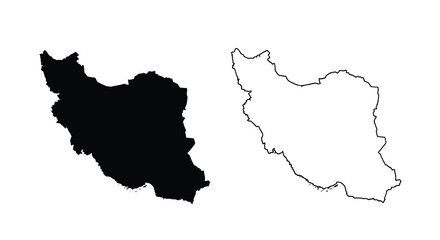Fototapeta premium Two depictions of iran s map a solid black silhouette and a white outline version