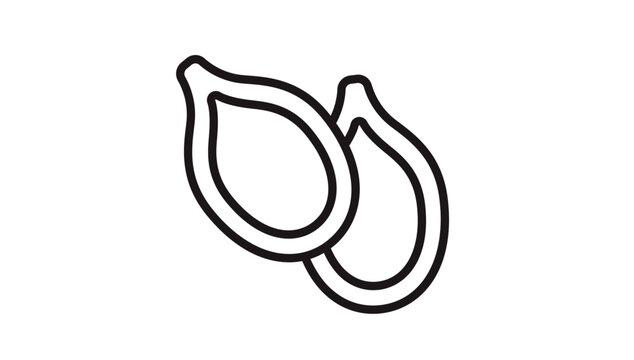 Minimalist black line art vector icon of two sesame seeds, isolated on a white background. This clean and scalable illustration is perfect for food, cooking, and healthy nutrition graphic designs.