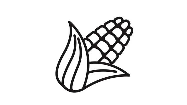 Black line art vector icon of an ear of corn with husk, minimalist maize illustration for agricultural and food design, scalable symbol of fresh organic vegetable harvest, farming, and food.