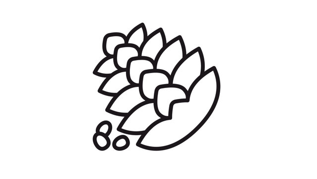 Pine Cone and Pine Nut Seeds Vector Icon Illustration, Minimalist Black Line Art Symbol of Conifer Fruit for Nature and Forest Design, Scalable Graphic Element Isolated on White Background