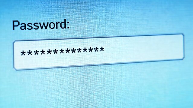 A close-up of a computer screen showing a password entry field with asterisks for security, emphasizing the importance of online safety and data protection.