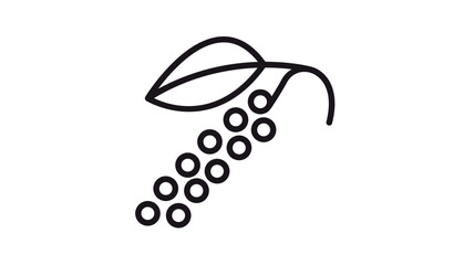 Black pepper vector icon illustration. Minimalist line art of a peppercorn branch with a single leaf and small round berries. Scalable black silhouette symbol for food, spice, and cooking. © Saif