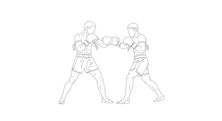 Obraz premium Two boxers in fighting stance facing each other.