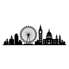 Obraz premium London city skyline with Big Ben and Ferris wheel silhouette