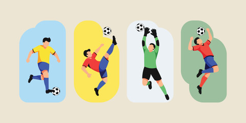 Set of soccer players in different poses with a ball for World Championship 2026, flat vector illustration © Abir Creative Studio