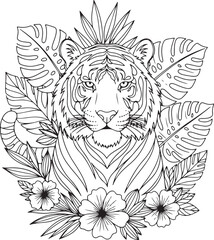 Obraz premium Tiger with Tropical Leaves Vector Artwork