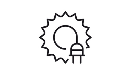Solar energy vector icon illustration featuring a sun symbol combined with an electric power plug, representing renewable energy, sustainable power sources, green technology, and clean electricity. © Saima